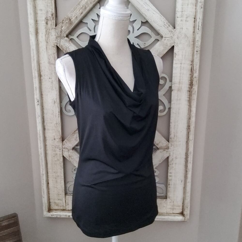 Worthington Women's Sleeveless Drape Neck Tank Top in Black Size Small Stretch